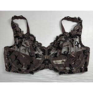 Soma Sensuous Lace Sheer Unlined Embroidered Bra Espresso Brown Taupe Size 34D